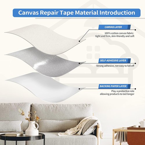 KING MOUNTAIN Canvas Repair Patch - 16x60 Inch Self-Adhesive Waterproof Fabric for Sofas, Tents & More (Off White)