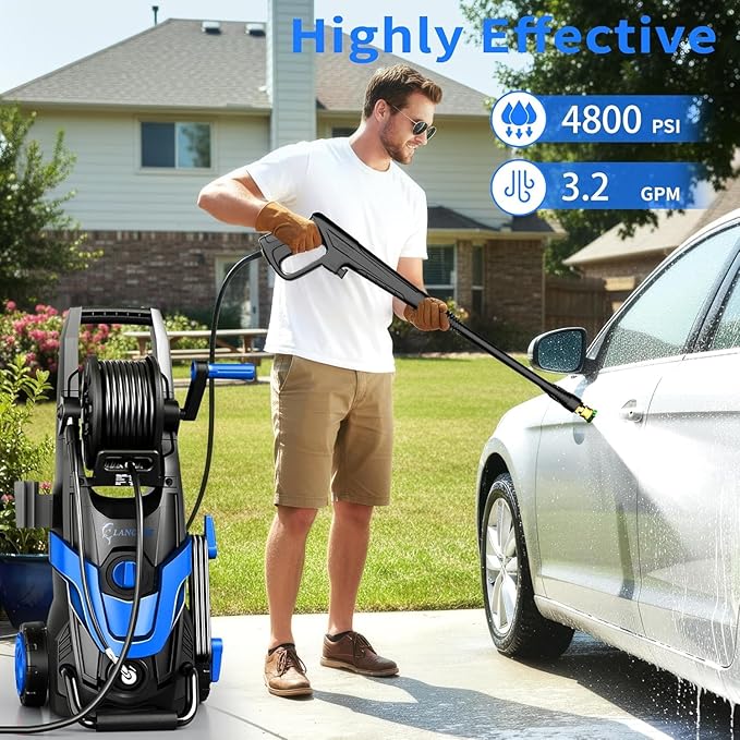 2026 Upgrade Pressure Power Washer 4800PSI w/4 Quick Connect Nozzles, Inlet Hose & Filter&500ML Soap Tank, High Cleaning Machine for Cars/Fences/Driveways/Patios/Home Cleaning,Blue