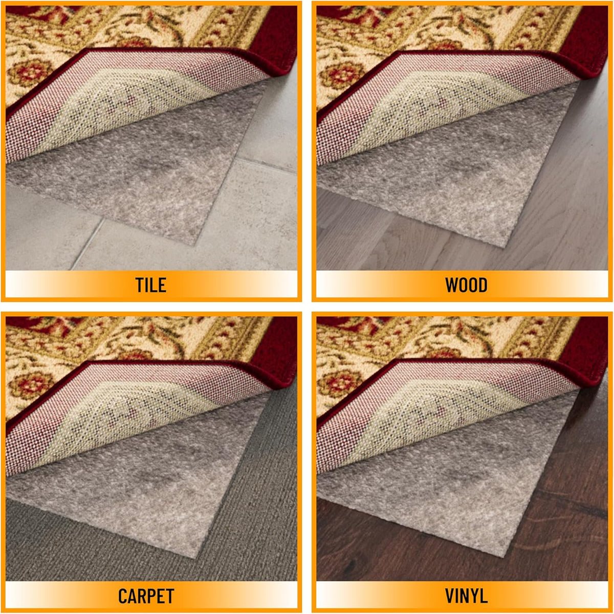 Ottomanson 5' x 8' Non-Slip Rug Pad Gripper 1/4 Inch Thick Dual Surface Felt + Rubber Gripper - Safe for All Floors, Brown