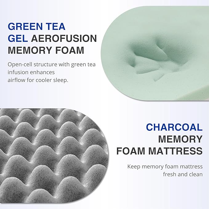 10 Inch Full Green Tea Memory Foam Mattress for Cool Sleep & Pressure Relief, Bed in a Box, Removable Cover No Fiberglass, CertiPUR-US Certified