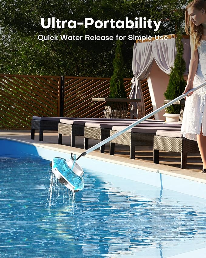 (2026 Upgrade) Cordless Robotic Pool Cleaner, Lasts 80 Min, Automatic Vacuum for Above-Ground Pools up to 645 Sq.ft,Portable, Self-Parking (Transparent Blue)