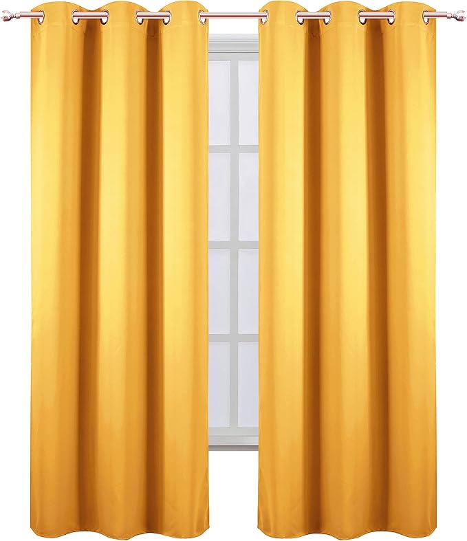 LEMOMO Yellow Thermal Blackout Curtains/42 x 95 Inch/Set of 2 Panels Room
