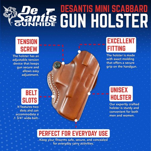 DeSantis Mini Scabbard, Gun Holster with Secure Grip, Fits Smith & Wesson J-Frame, Carry Behind the Hip, Leather Molded Pistol Holster, Tension Device, Right Hand Draw, Unisex, Black