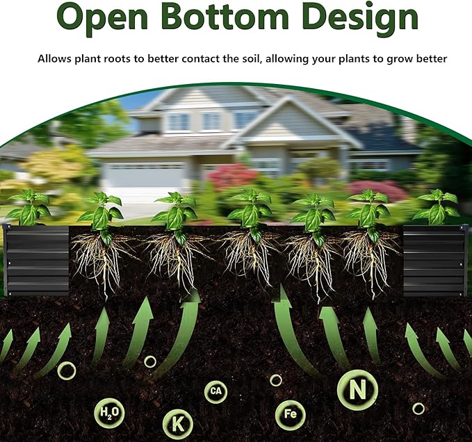 12×2×1FT(2PCS) Galvanized Raised Garden Bed Kit Metal Planter Boxes,Large Outdoor Planters Garden for Planting Vegetables,Flowers,Herbs -Black