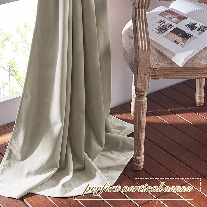 NICETOWN Camel Velvet Curtains 63 Inch Long 52 Wide, Room Darkening Vision