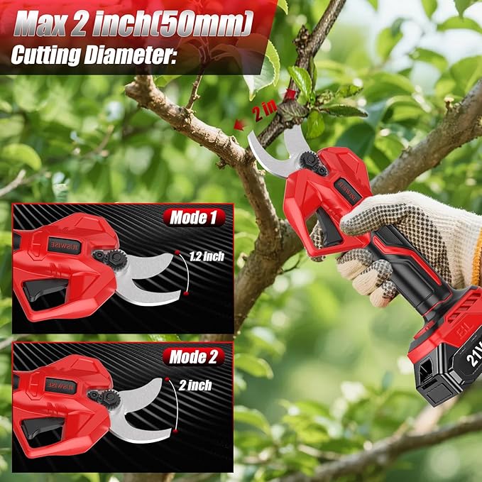 Electric Pruning Shears, 2 inch (50mm) Cutting Diameter Electric Pruner with LCD Display 2 * 2.0Ah Batteries Brushless Cordless Garden Shears for Branch, Fruit, Yard and Tree Trimming