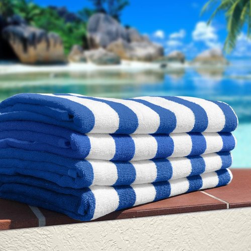 Avalon Towels Cabana Beach Towels - Oversized 30x60 Inches, 100% Ring Spun Cotton, Quick Drying & Super Soft (Blue Stripe)