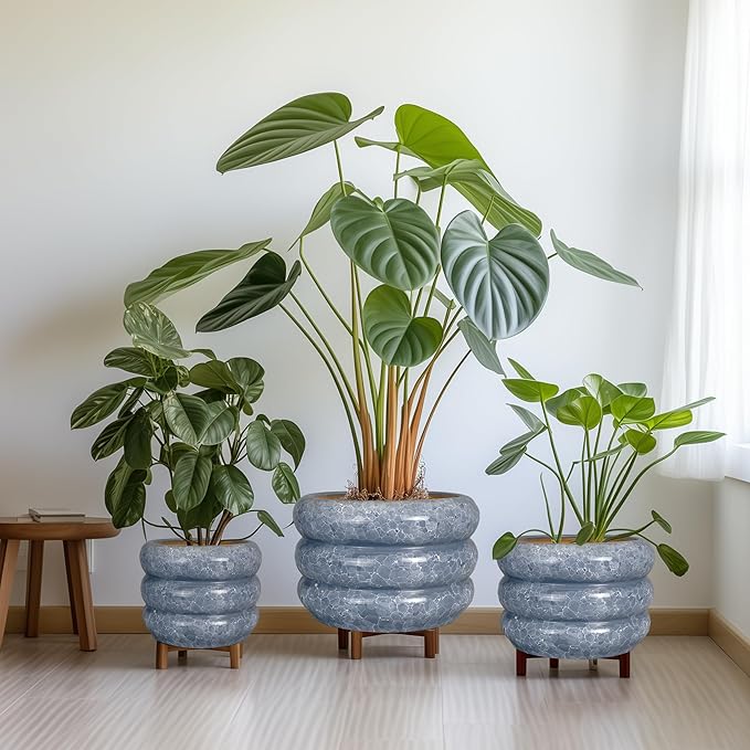 SQOWL Ceramic Planter 8 Inch - Indoor Plant Pot with Drainage Hole Outdoor Planter Round Flower Pot Modern Decorative Plant Pot for Home Office Decor Gray