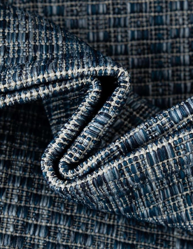 Unique Loom Outdoor Border Collection Area Rug - Soft Border (10' Round Blue/Ivory)