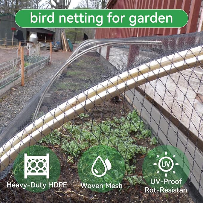 Bird Netting for Garden 20x30 Ft, 1/2 Inch Mesh Heavy Duty Garden Netting for Plants, Fruit Trees & Blueberries, UV Resistant Outdoor Protection Against Birds, Squirrels, Deer & Poultry