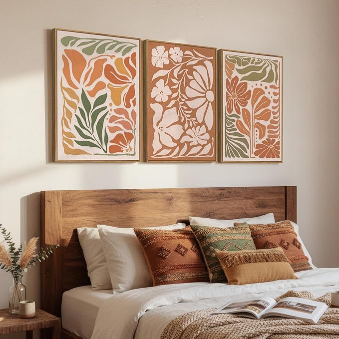 3 Piece Framed Boho Floral Wall Art