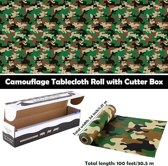 Kochorie 100 Ft x 54 Inch Camo Tablecloth Roll Camouflage Table Cover