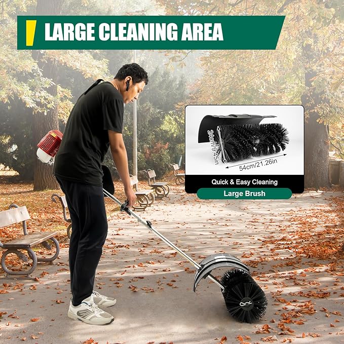 52cc Gas Power Broom 2-Stroke Power Broom Sweeper 2.3HP Walk Behind Sweeper Outdoor Hand Push Sweeper Snow Broom Driveway Cleaning Tools