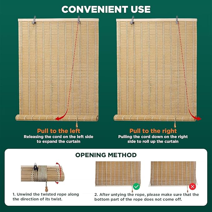 Bamboo Blinds for Interior Windows, Custom Roller Shades for Indoor Window and