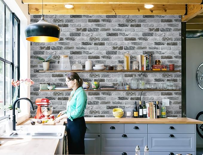 Guvana 17.3"×394" Brick Wallpaper Grey Self Adhesive Wallpaper 3D Brick Peel