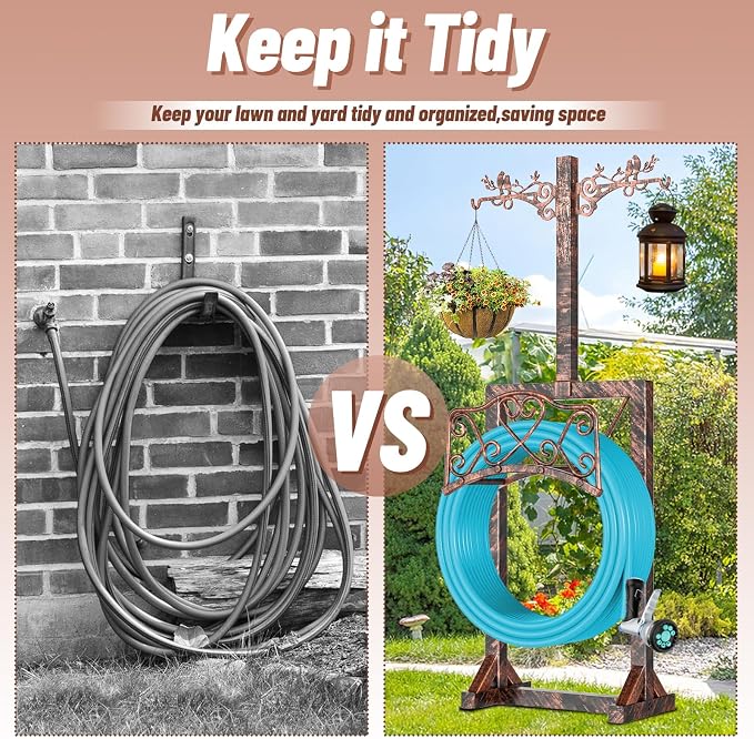 Garden Hose Holder with Shepherds Hooks,Detachable Water Hose Holder Holds 150 FT Hoses Freestanding Hose Reel with 5 Spikes Hoses Hanger Storage Stand for Outside Yard Lawn (Antique Bronze)