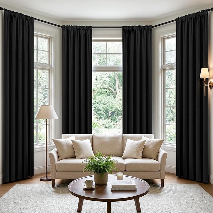 CUCRAF Black Blackout Curtains 84 inch Length 2 Panels Set, Rod Pocket Room