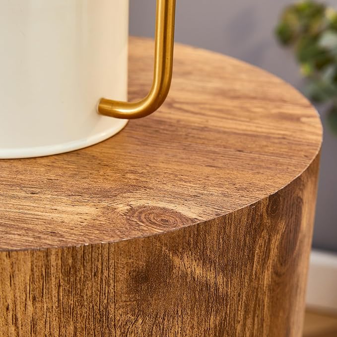 Modern Round Top Coffee Table,12Inch Cylindrical End Table,Small Side Table with Texture for Living Room,Office,Apartment