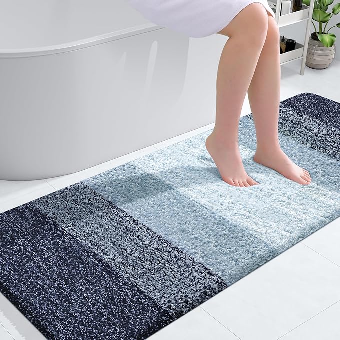 OLANLY Bathroom Rugs Mat 59x24, Extra Soft Absorbent Microfiber Bath Rugs, Rubber Backing, Quick Dry, Machine Washable Bath Mats for Bathroom Floor, Tub and Shower, Home Decor Accessories, Airy Blue