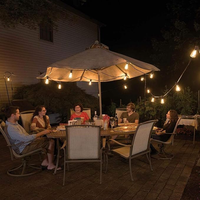 BLIATLUS 25FT Solar String Lights Outdoor Waterproof with Remote Control 8+2 Shatterproof LED ST38 Bulbs for Porch Garden Market Bistro Patio Backyard Fence