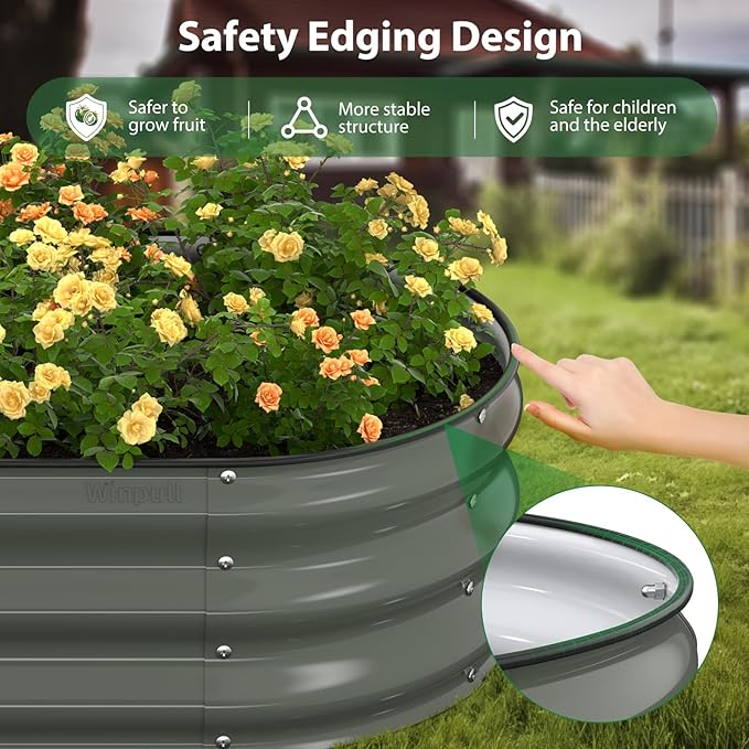 Winpull Raised Garden Bed Kit, 5x2x1 ft Galvanized Planter Box Outdoor with Safety Edging, Large Metal Raised Beds for Gardening Vegetables Flower Fruits (Volcanic Ash)