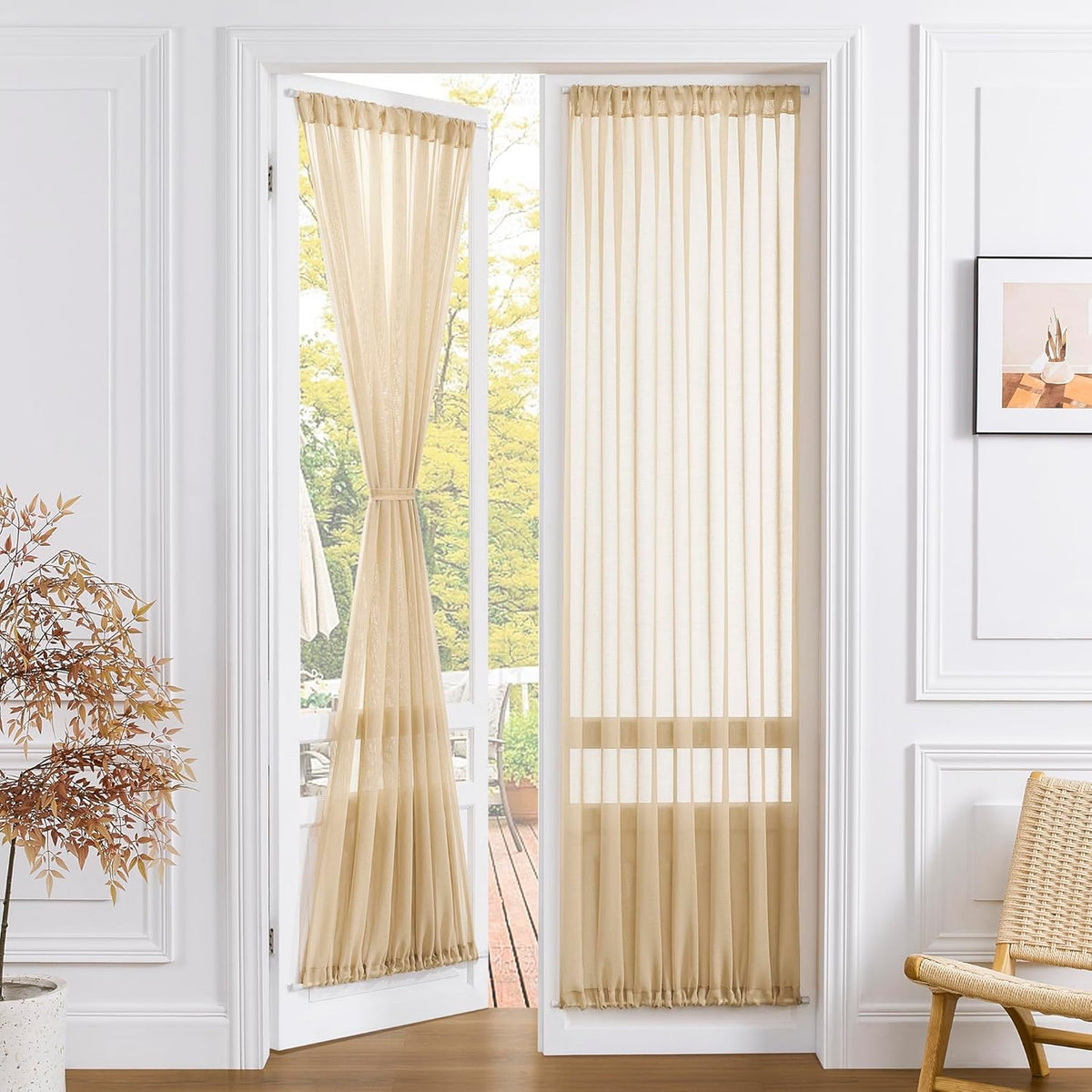 Tollpiz Sheer Curtain Closet Linen Textured Curtain Sheers Doorway Light Filtering Voile French Door Rod Pocket Curtains Patio Glass Door, 25 x 80 inches Long, Beige, Set of 1 Panel