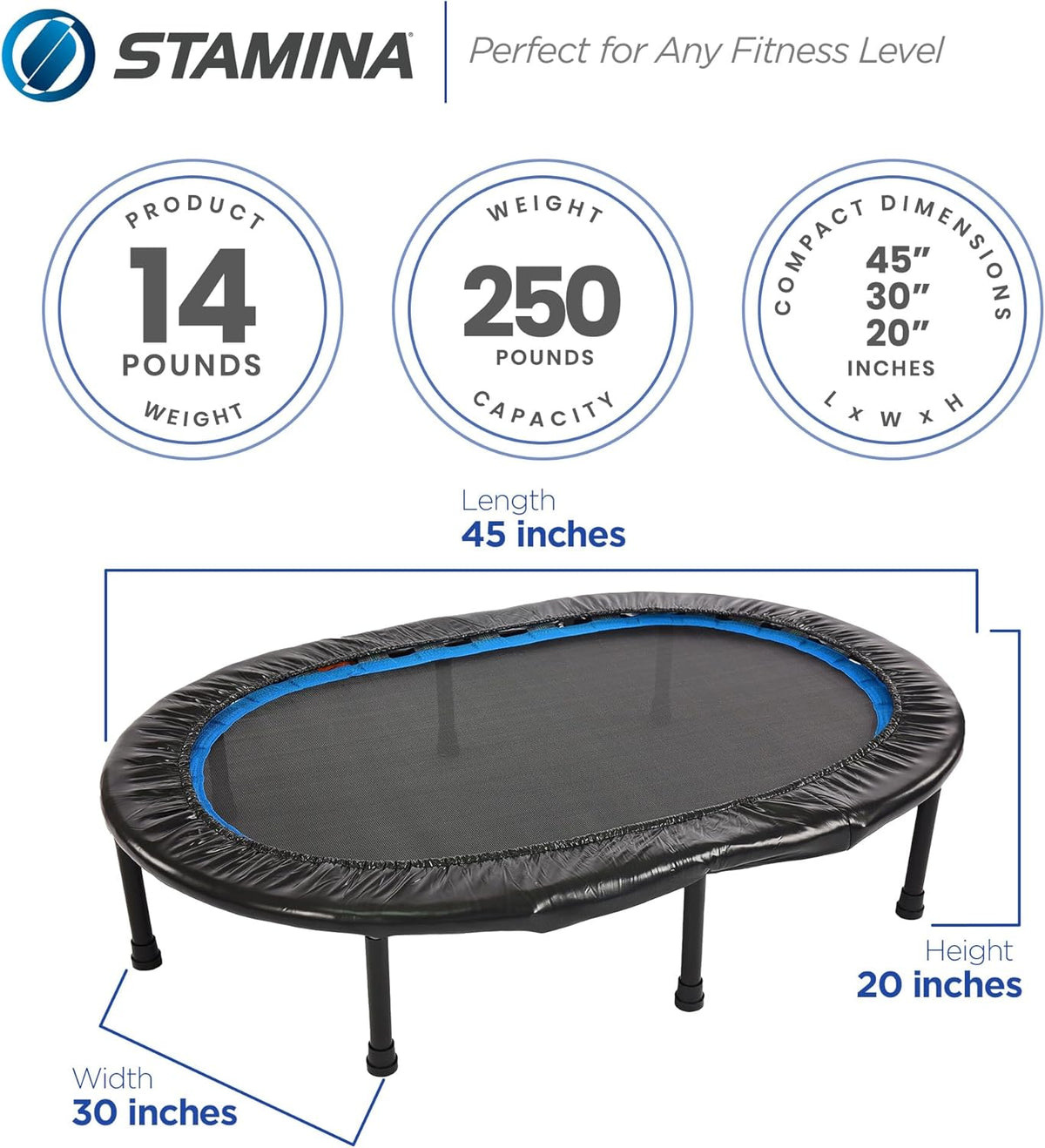Stamina Folding Trampoline - Smart Workout App, Portable Fitness Rebounder for Home Gym, Black