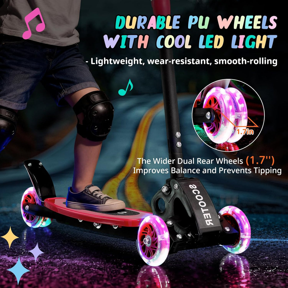 **Kick Scooter for Kids by [Brand Name] - Light-Up 3-Wheel Design | Adjustable Height for Ages 3-7**