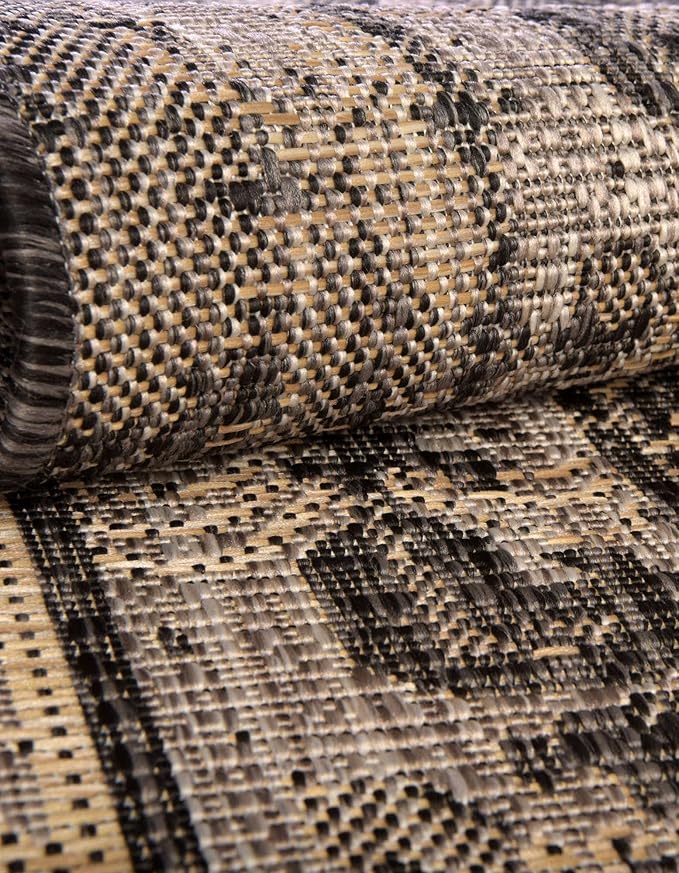 Unique Loom Outdoor Traditional Collection Area Rug - Valeria (4' 1" x 6' 1" Rectangle, Charcoal/ Natural)