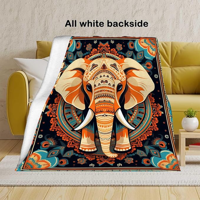 Firmiso Boho Elephant Throw Blanket 60x80 | Soft Cozy Fleece Blanket for Couch, Bed, or Sofa | Mandala Elephant Decor for Living Room | Unique Gift for Women, Family, or Friends