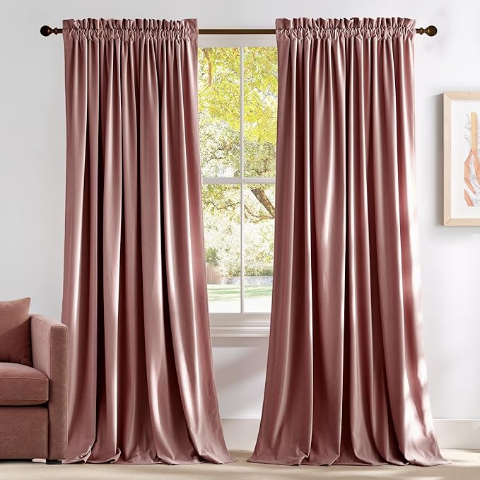 NICETOWN Wild Rose Velvet Curtains, Rod Pocket Velvet Drapes, Media Movie