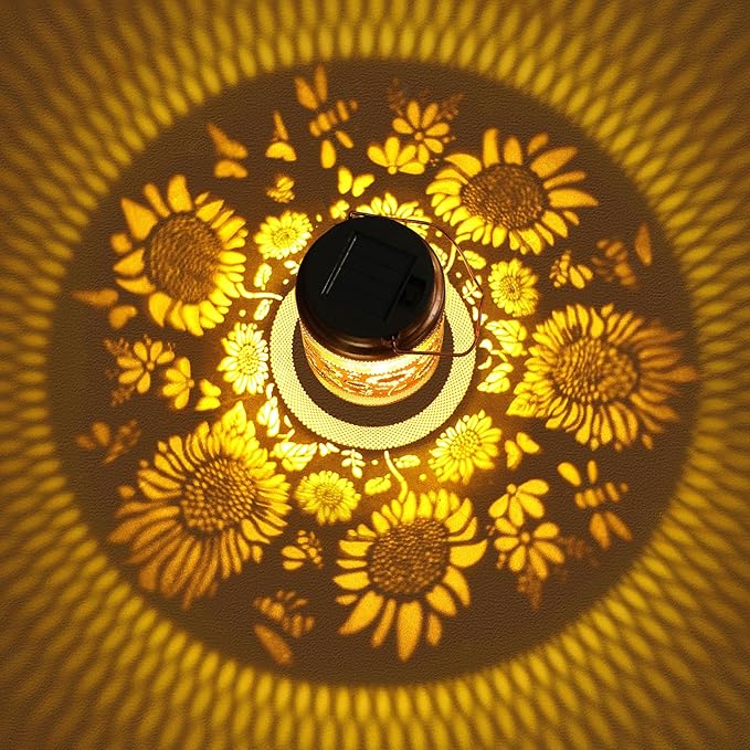 2 Pack Sunflower Solar Lanterns Outdoor Waterproof Solar Garden Decor, Birthday Gifts for Mothers Day Women Mom Grandma, Metal Hanging Lights with Shepherd Hook for Outside Yard Patio Pathway Backyard
