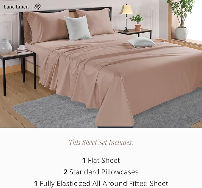 LANE LINEN Queen Sheet Sets – Natural 100% Cotton 600 Thread Count Cooling Sheets Queen, Soft Comfort for Restful Sleep, Easy Care & Machine Washable for Everyday Use, 15" Deep Pocket – Sepia Rose