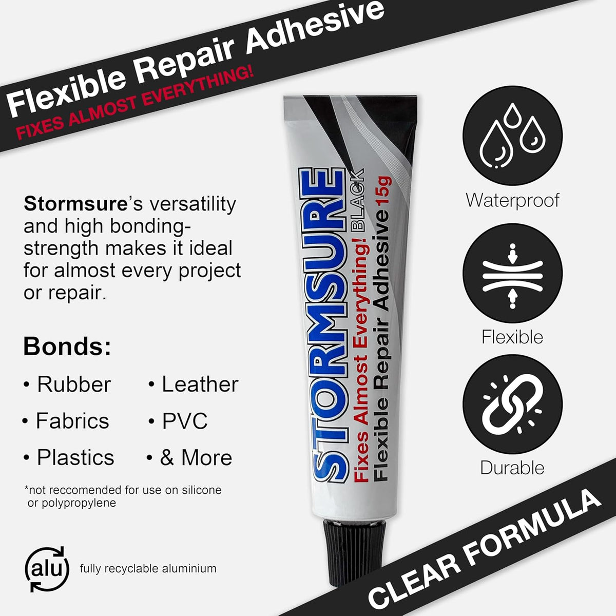 Stormsure Flexible Repair Adhesive - 15g Black | Durable, Waterproof Solution for Quick Fixes