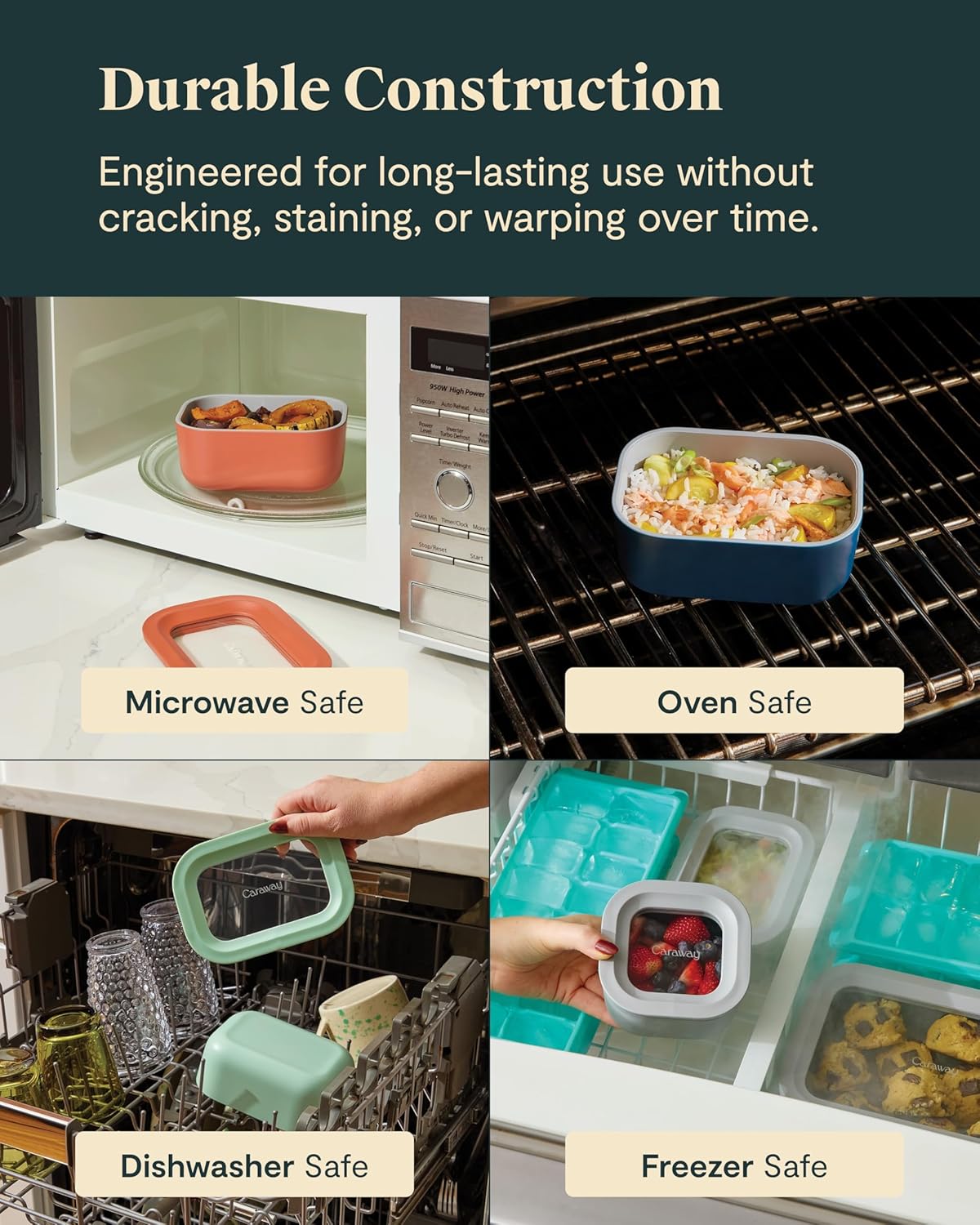 Caraway 2pc Glass Food Storage Set - 2.6 Cup Food Containers (2) - Non-Toxic Ceramic-Coated Glass - Air Release Technology - Compact & Stackable Design - Perracotta