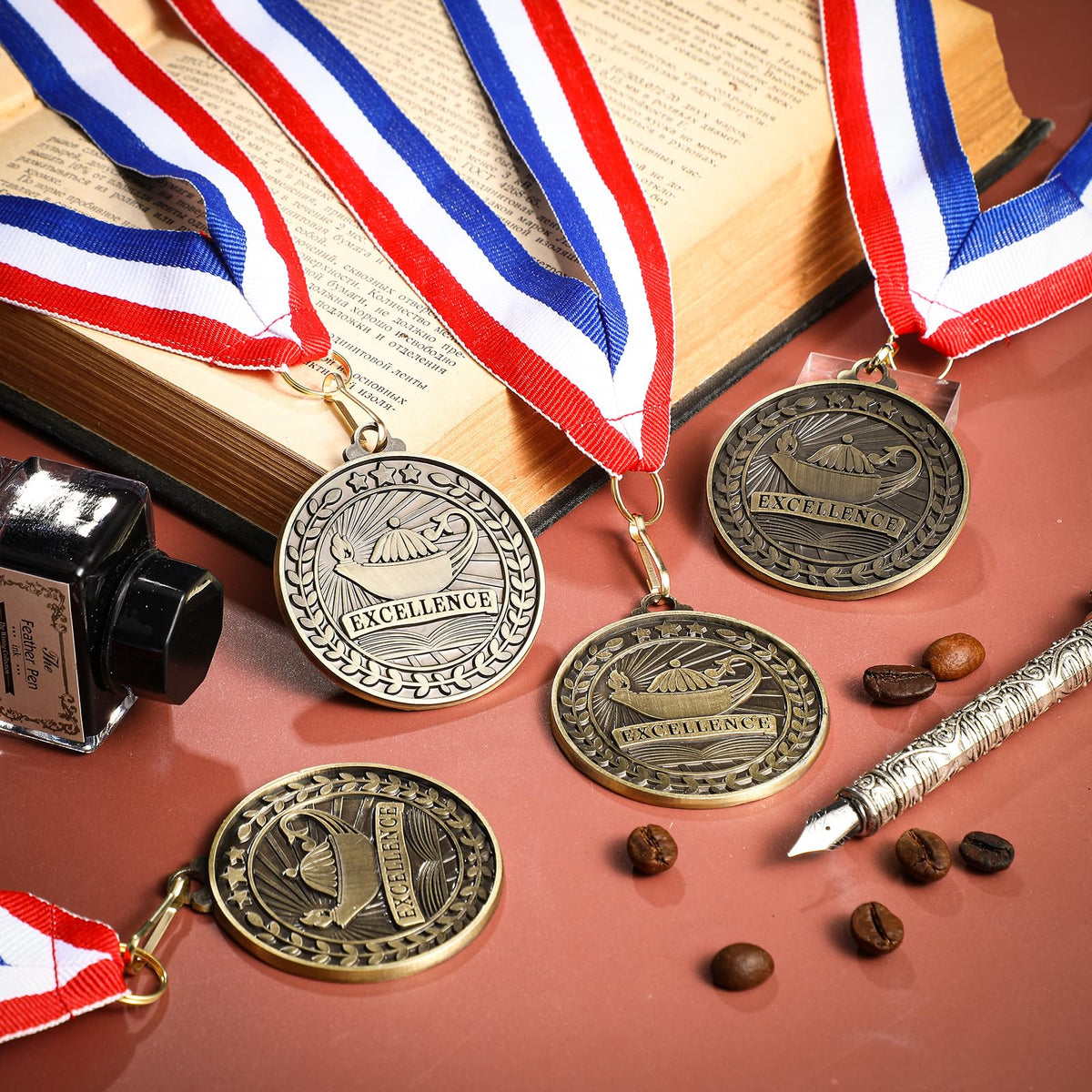 Quelay 100 Pcs 2'' Award Medals Bulk Gold Winner Medals with Neck Ribbons Metal Trophy Award Prize Gift for Tournaments, Competitions, Party, Kids and Adults (Excellence)