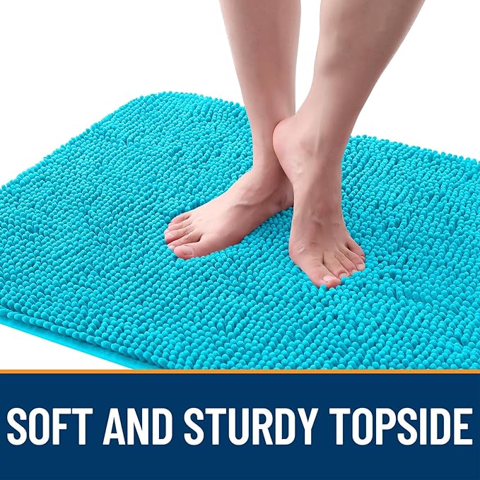 OLANLY Dog Door Mat for Muddy Paws 44x24, Absorbs Moisture and Dirt, Absorbent Non-Slip Washable Doormat, Quick Dry Chenille Mud Mat for Dogs, Entry Indoor Entryway Carpet for Inside Floor, Aqua Blue