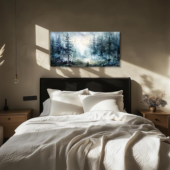 SERIMINO Large Wall Art for Living Room, Landscape Canvas Prints Paintings, Foggy Forest Pictures Wall Decor Aesthetic, Pine Trees Modern Home Decor, Bedroom Bathroom Office Artwork 24"X48"