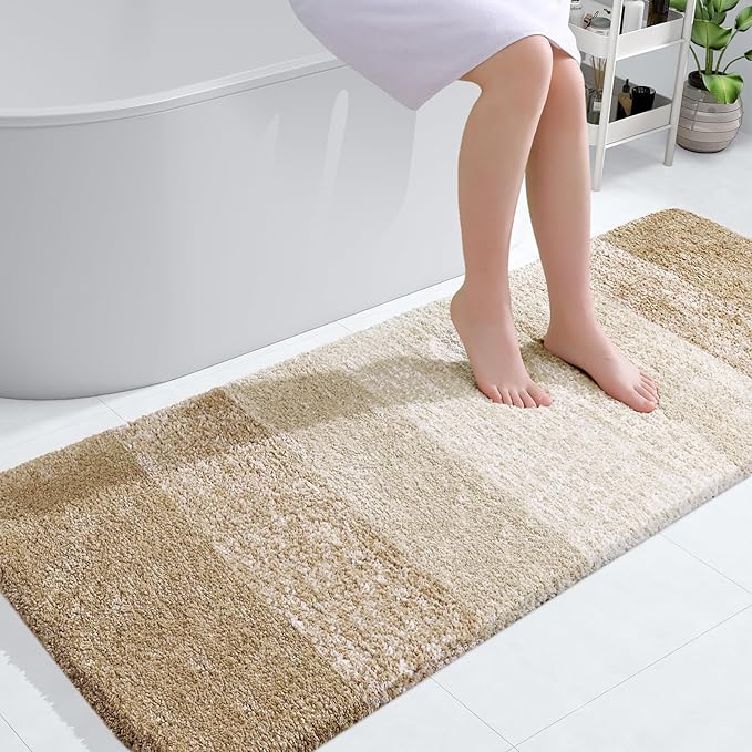OLANLY Bathroom Runner Rugs 45x27, Extra Soft Absorbent Microfiber Bath Rugs, Rubber Backing, Quick Dry, Machine Washable Bath Mats for Bathroom Floor, Tub and Shower, Home Decor Accessories, Tan