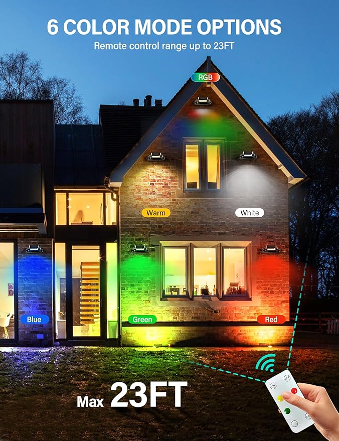 COXSENI Solar Wall Lights Outdoor with Remote Control, Long Lasting Battery, 6 Modes, Warm/Cool White, RGB, IP65 Waterproof 360° Adjustable Angle for Fence Porch Yard, 6 Pack