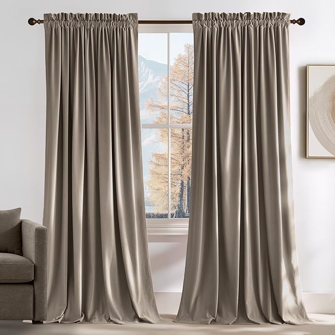 NICETOWN Taupe Velvet Curtains 84 inches Long