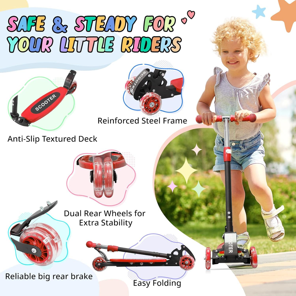 **Kick Scooter for Kids by [Brand Name] - Light-Up 3-Wheel Design | Adjustable Height for Ages 3-7**