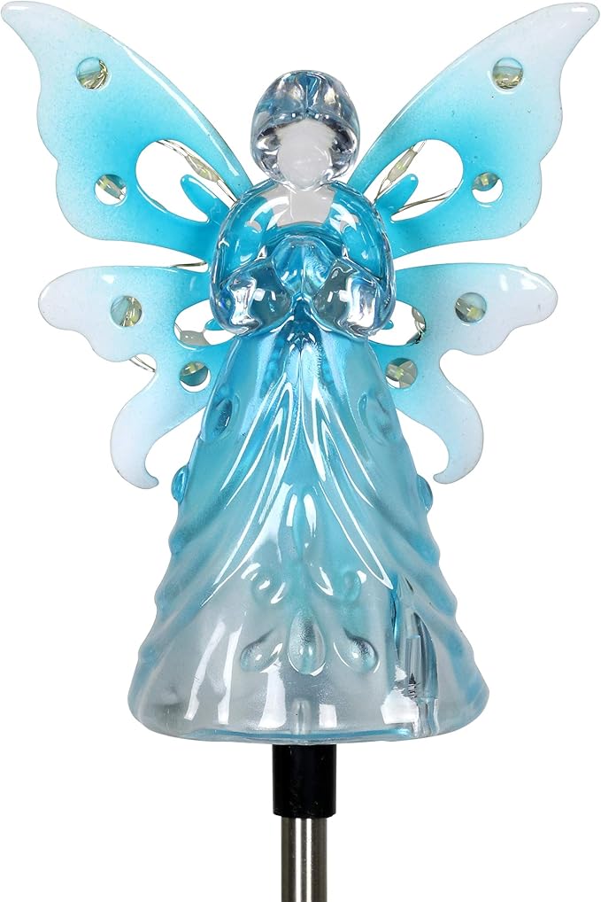 Exhart Garden Solar Lights, Decorative Angel Garden Stake, 12 LEDs, Cute Yard and Pathway Decor, Blue, 4 x 34 Inch
