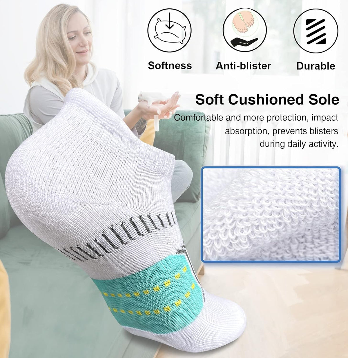 Suaskk Women's Athletic Running Ankle Socks - Cushioned & Anti-Blister - 5 Pairs