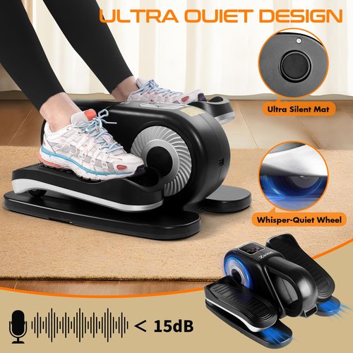 Zakle Under Desk Elliptical Machine, Ellipse Leg Exerciser w/Remote Control & 12 Adjustable Speeds, Noiseless Ellipse Leg Exerciser, Fully Assembled Elliptical Training Machine (Silvery)