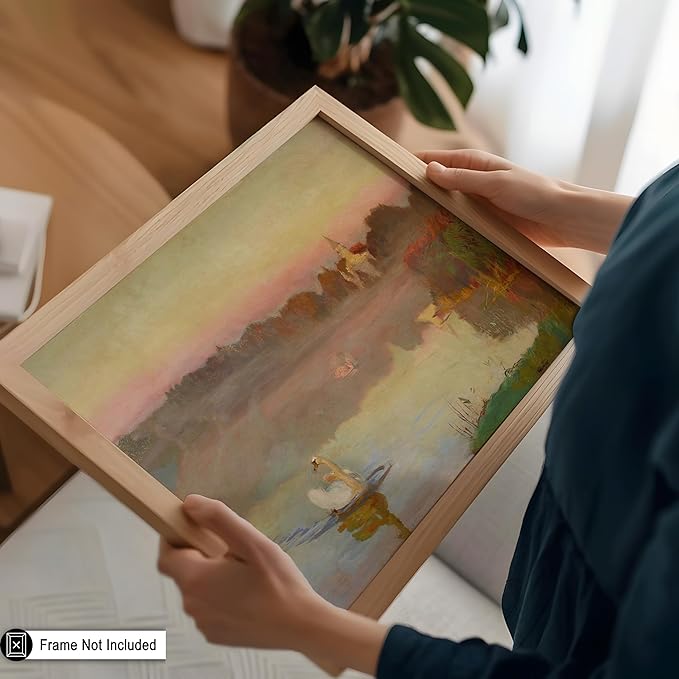 Poster Master Vintage Pond in Radziejowice Poster - Retro Swan Print - Lake Art - Landscape Art - Farmhouse Art - Animal Lover Art - Aesthetic Living Room or Office Decor - 11x14 UNFRAMED Wall Art