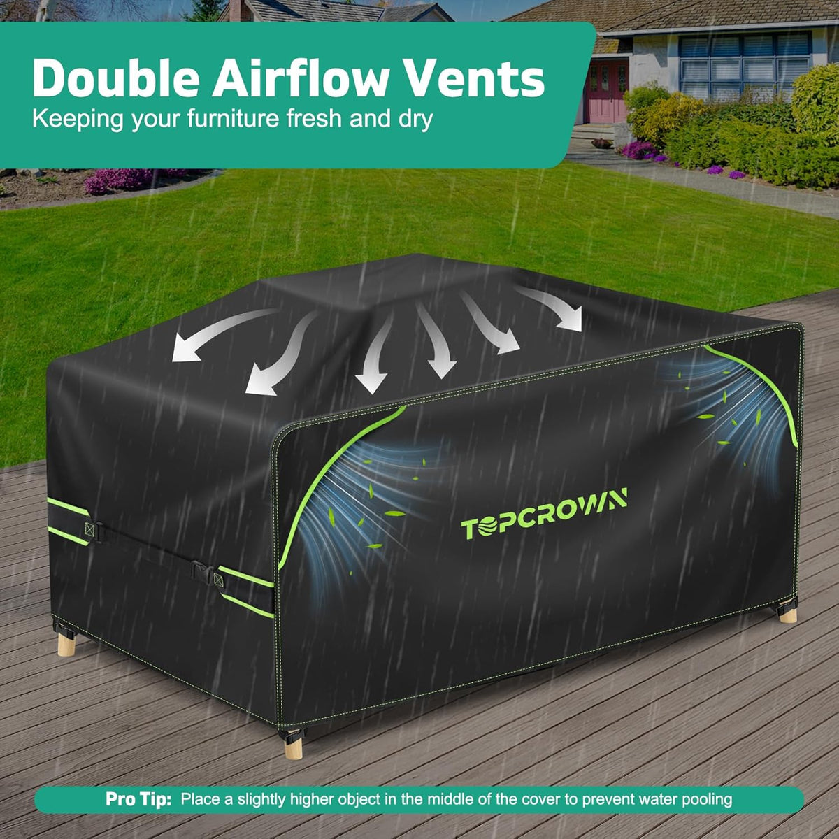 Topcrown Patio Furniture Covers - Waterproof Anti-UV Oxford Fabric with Double Airflow Vents | 74"L x 47"W x 28"H, Black & Green