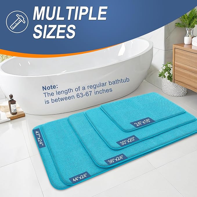 OLANLY Thick Memory Foam Bath Mat Rug 36x24, Extra Soft Absorbent Bathroom Rug, Quick Dry Bath Mats, Non-Slip, Machine Washable Carpet for Bathroom, Tub and Shower, Home Decor Accessories, Aqua Sky