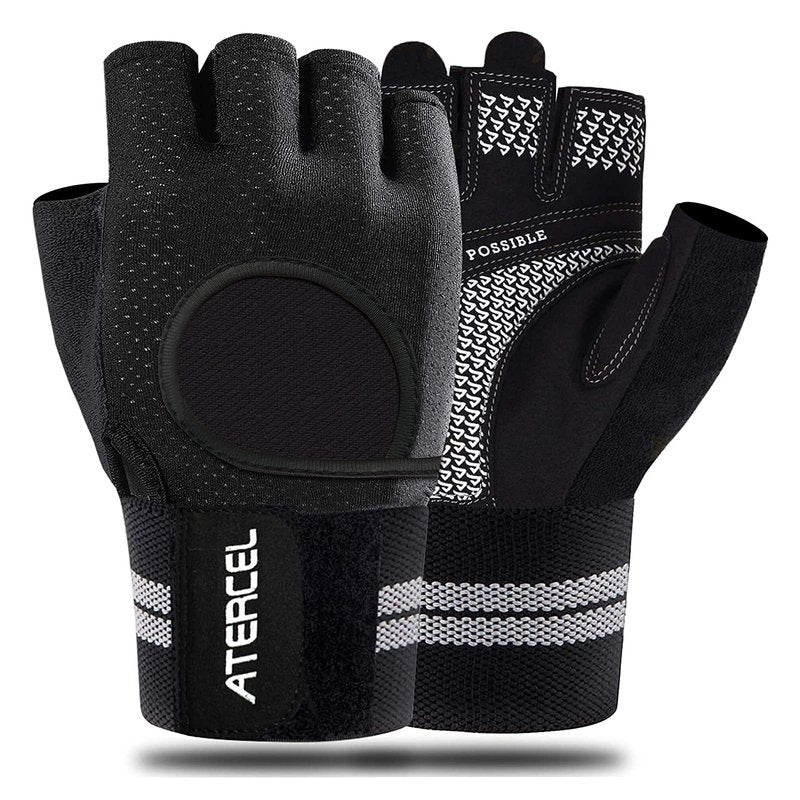 ATERCEL Weight Lifting Gloves Breathable Workout Gloves with Wrist Support for Gym, Exercise, Pull Ups, Super Lightweight for Men and Women, Full Palm Protection, Black, L