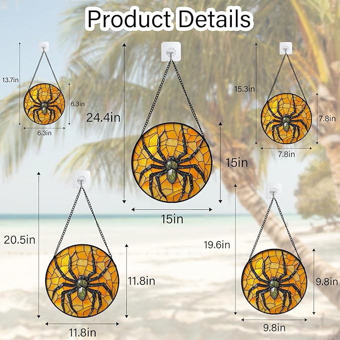 Stained Glass Window Hanging - Halloween Decorations Black Spider Suncatcher for Doors Garden Indoor Spooky Funny Sun Catchers Gothic Decor Horror Gifts for Women Men Friend 6.3 in
